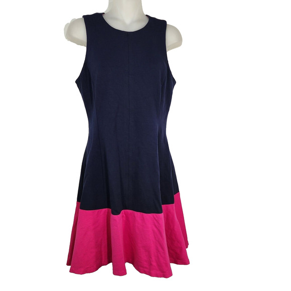 Eliza J Dress Size 6 Blue Pink Color Block Fit And Flare A Line Pockets Knee - Picture 1 of 12